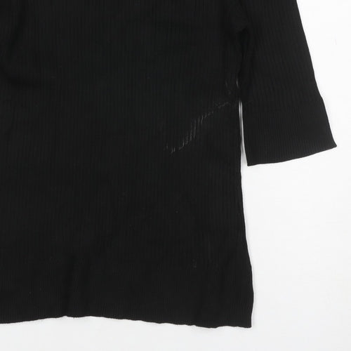 DKNY Women’s Black UK 12 Ribbed Zip Neck Long Sleeve Tunic Top