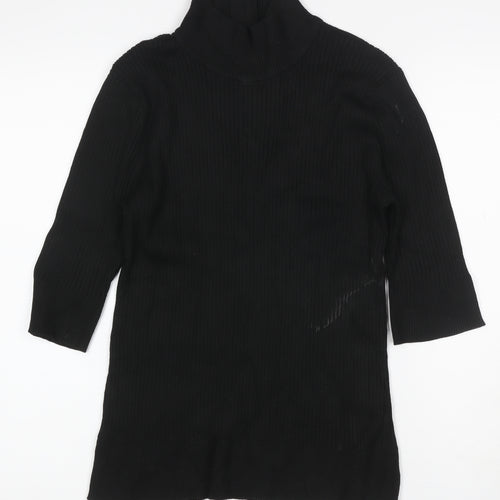 DKNY Women’s Black UK 12 Ribbed Zip Neck Long Sleeve Tunic Top