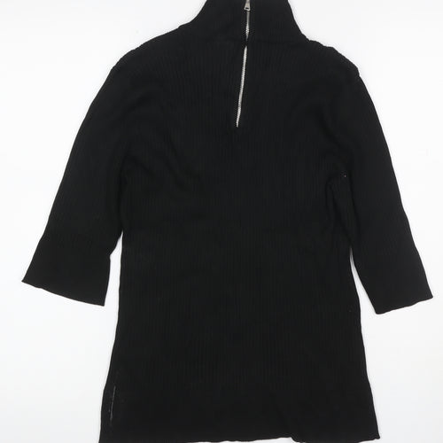 DKNY Women’s Black UK 12 Ribbed Zip Neck Long Sleeve Tunic Top