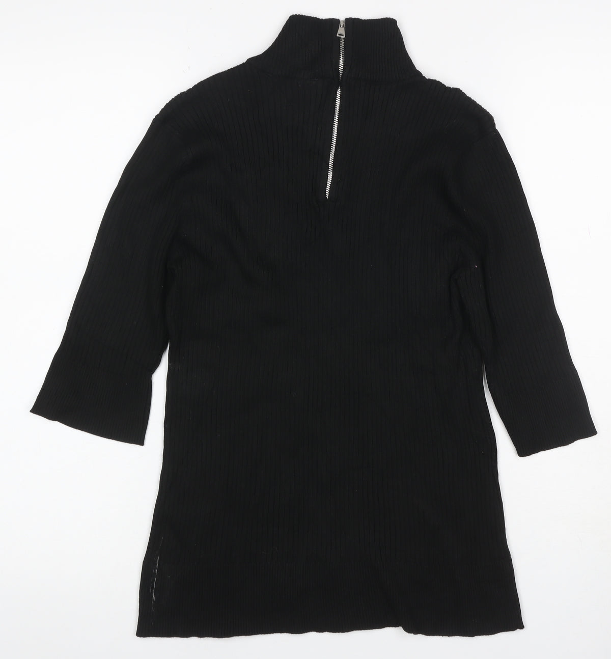 DKNY Women’s Black UK 12 Ribbed Zip Neck Long Sleeve Tunic Top