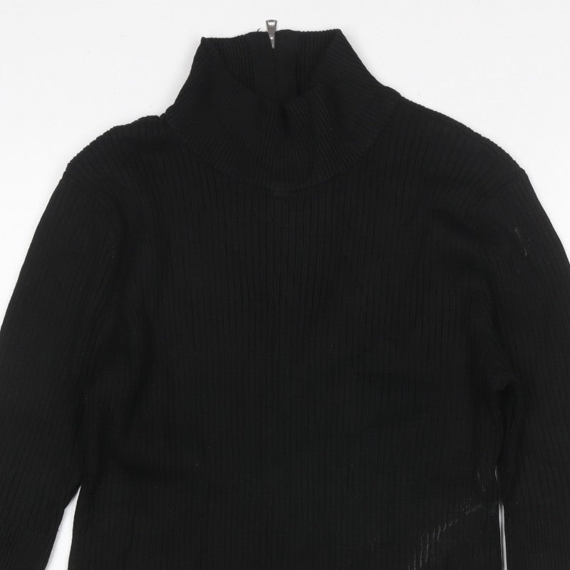 DKNY Women’s Black UK 12 Ribbed Zip Neck Long Sleeve Tunic Top