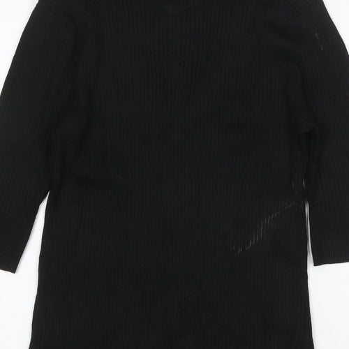 DKNY Women’s Black UK 12 Ribbed Zip Neck Long Sleeve Tunic Top