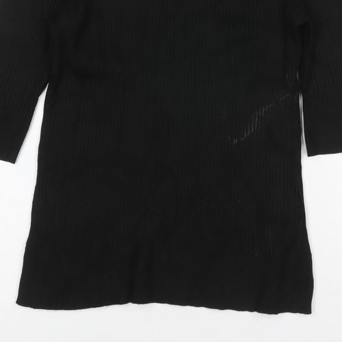 DKNY Women’s Black UK 12 Ribbed Zip Neck Long Sleeve Tunic Top