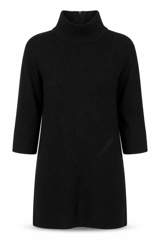 DKNY Women’s Black UK 12 Ribbed Zip Neck Long Sleeve Tunic Top
