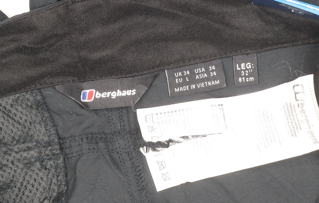 Berghaus Unisex Adults Black Size 34 Waterproof Rain Trousers 32in