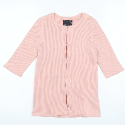 ASOS Design Women Pink UK 12 Rib Knit Button 3/4 Sleeve Cardigan