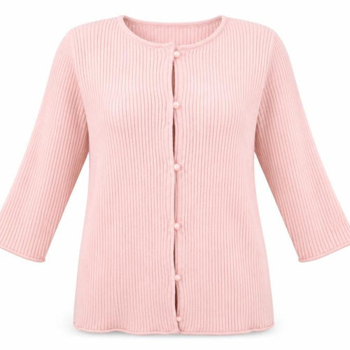ASOS Design Women Pink UK 12 Rib Knit Button 3/4 Sleeve Cardigan