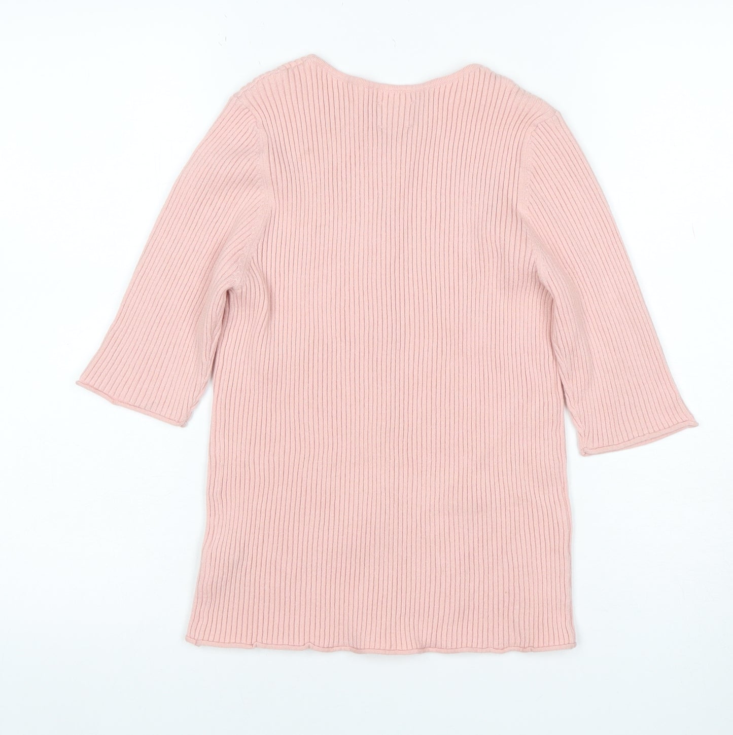 ASOS Design Women Pink UK 12 Rib Knit Button 3/4 Sleeve Cardigan