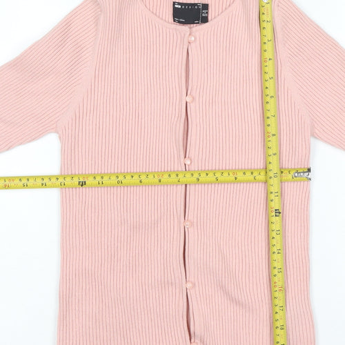 ASOS Design Women Pink UK 12 Rib Knit Button 3/4 Sleeve Cardigan