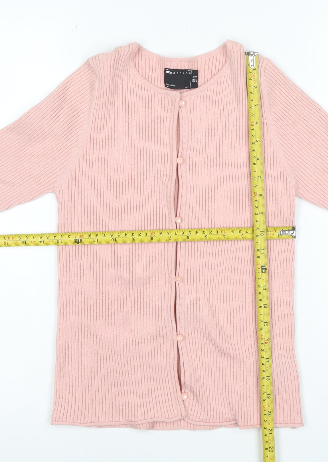 ASOS Design Women Pink UK 12 Rib Knit Button 3/4 Sleeve Cardigan