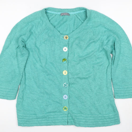 Per Una Women’s Green Size 8 Ramie Cotton V-Neck Button Cardigan