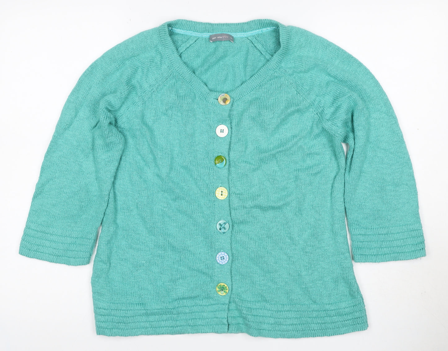 Per Una Women’s Green Size 8 Ramie Cotton V-Neck Button Cardigan