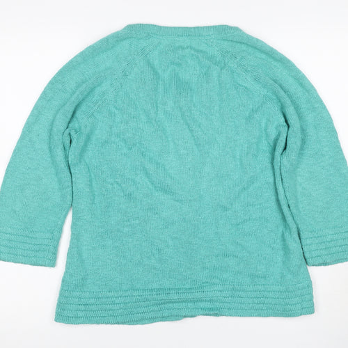 Per Una Women’s Green Size 8 Ramie Cotton V-Neck Button Cardigan
