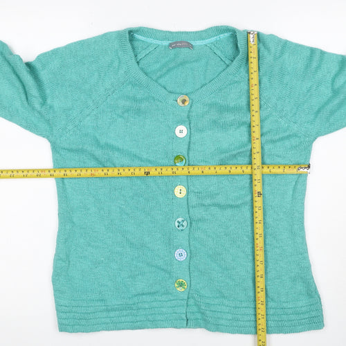 Per Una Women’s Green Size 8 Ramie Cotton V-Neck Button Cardigan