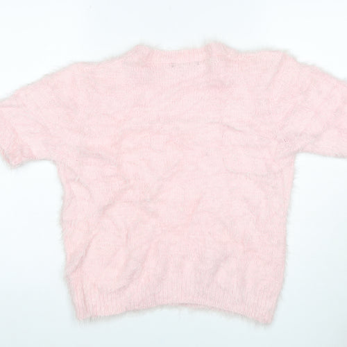 Quiz Women Pink M Fluffy Knit Short Sleeve Crew Neck Pullover Jumper