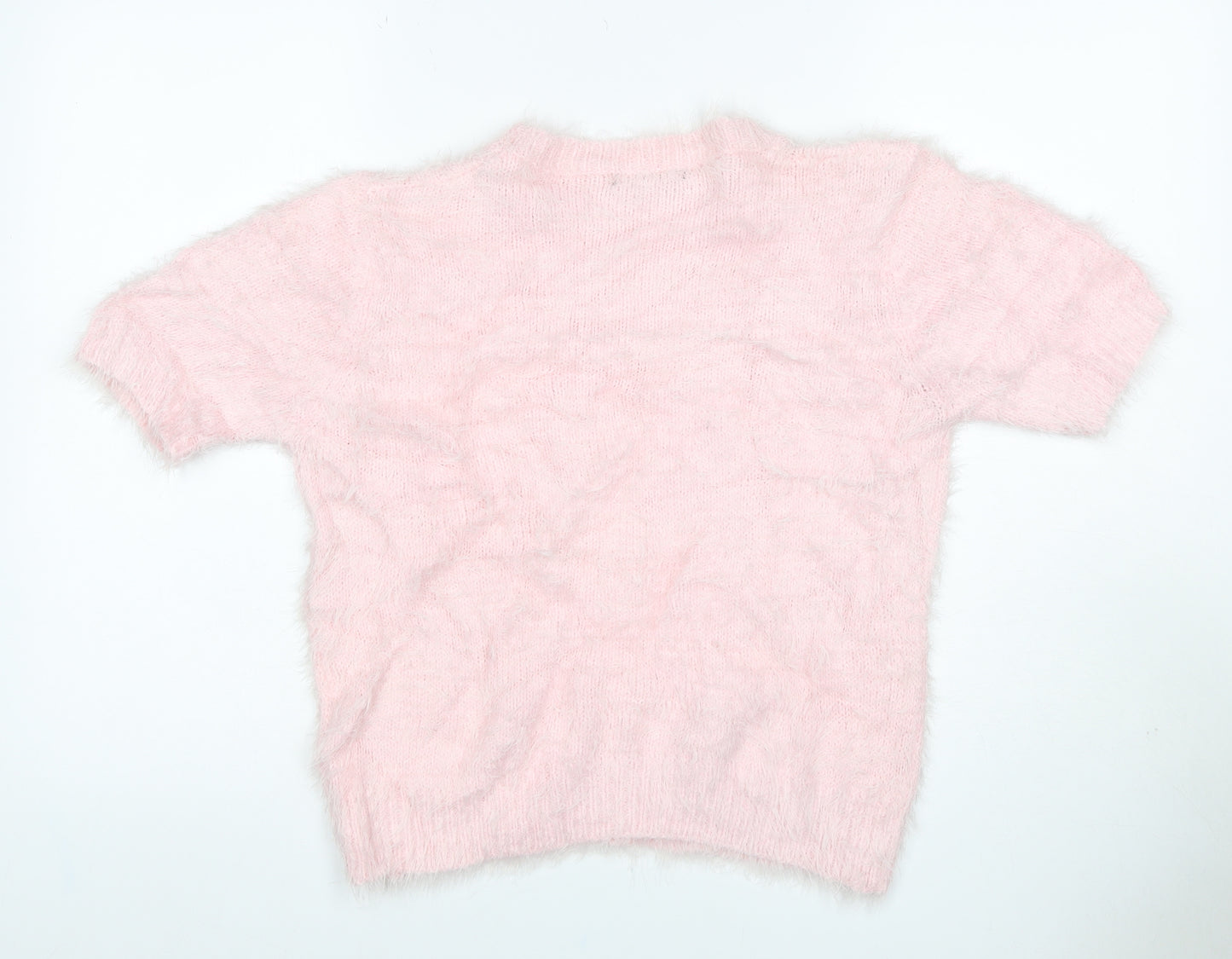 Quiz Women Pink M Fluffy Knit Short Sleeve Crew Neck Pullover Jumper