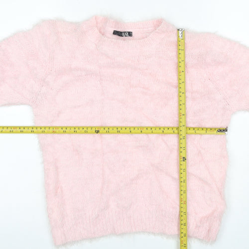 Quiz Women Pink M Fluffy Knit Short Sleeve Crew Neck Pullover Jumper