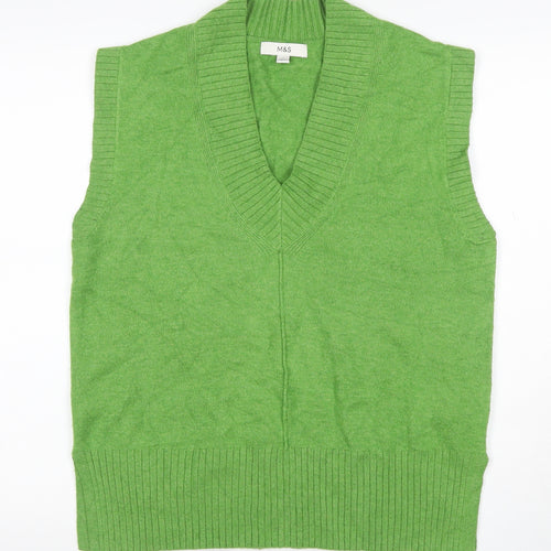Marks and Spencer Women Green S V-Neck Sleeveless Knit Jumper Vest