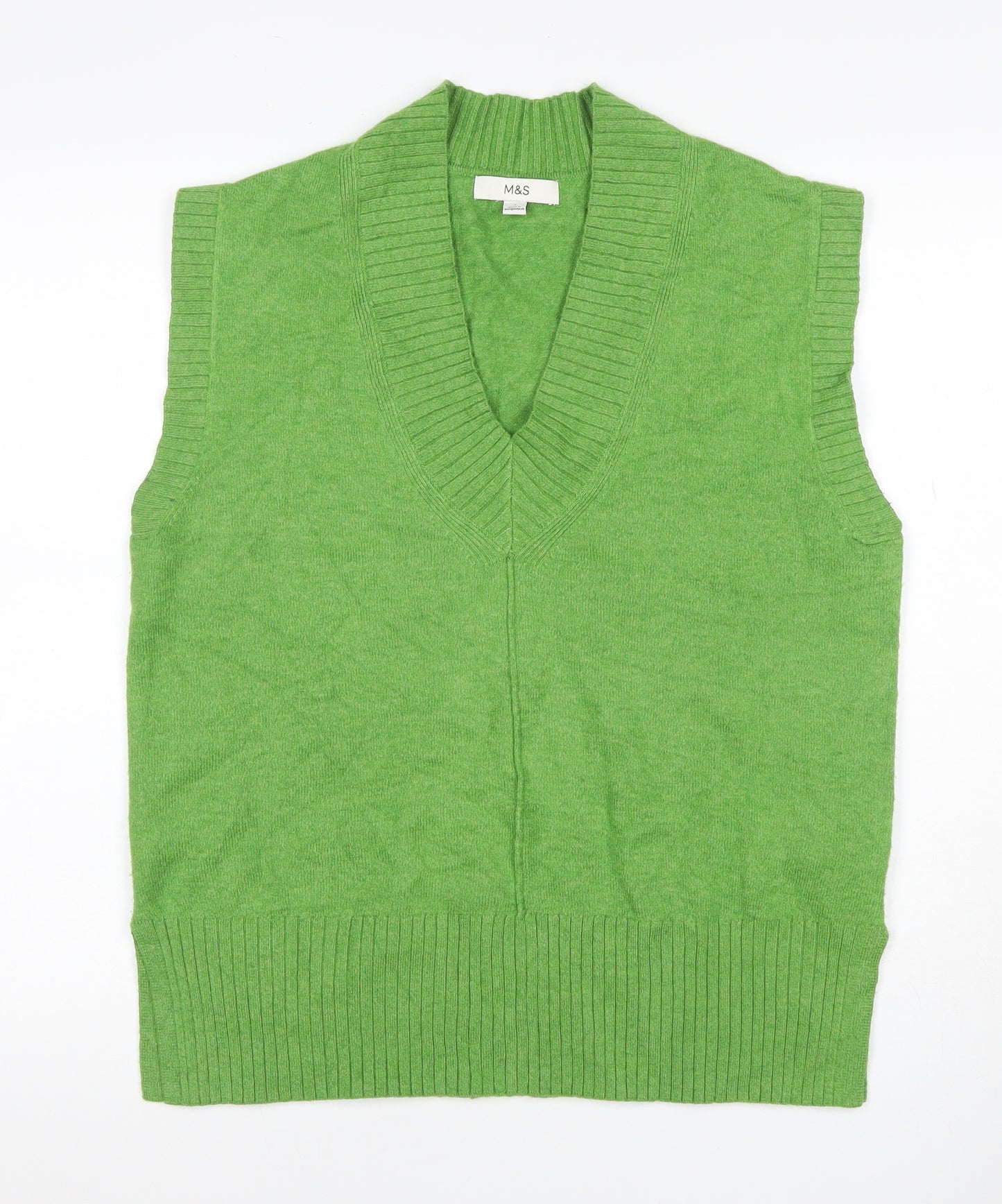 Marks and Spencer Women Green S V-Neck Sleeveless Knit Jumper Vest