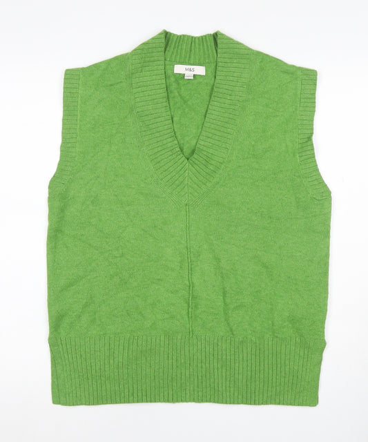 Marks and Spencer Women Green S V-Neck Sleeveless Knit Jumper Vest