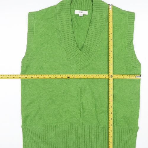 Marks and Spencer Women Green S V-Neck Sleeveless Knit Jumper Vest