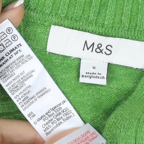 Marks and Spencer Women Green S V-Neck Sleeveless Knit Jumper Vest
