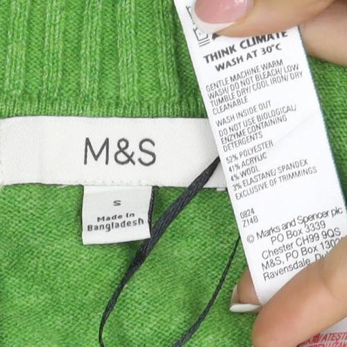 Marks and Spencer Women Green S V-Neck Sleeveless Knit Jumper Vest