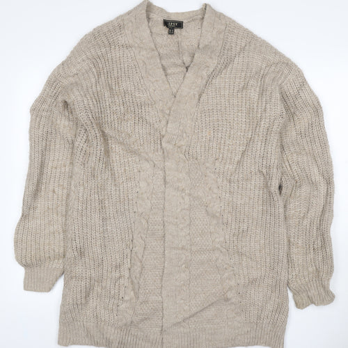 Lipsy London Women Beige UK 12 Open Cable Knit Cardigan Long Sleeve
