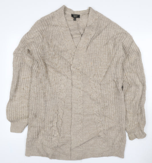 Lipsy London Women Beige UK 12 Open Cable Knit Cardigan Long Sleeve