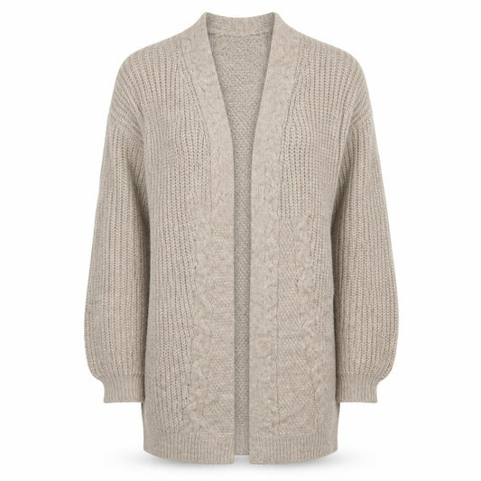 Lipsy London Women Beige UK 12 Open Cable Knit Cardigan Long Sleeve