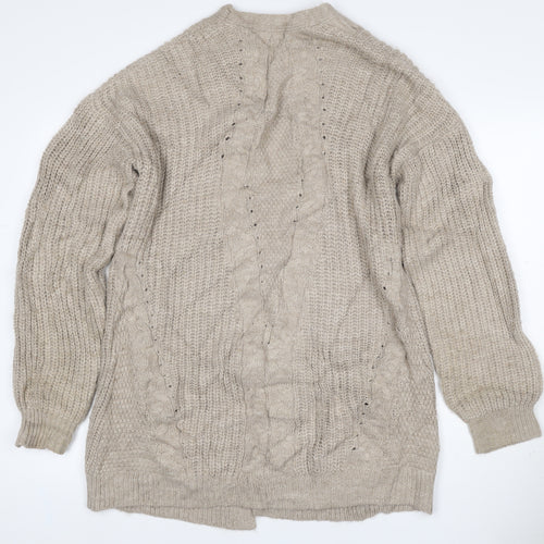 Lipsy London Women Beige UK 12 Open Cable Knit Cardigan Long Sleeve