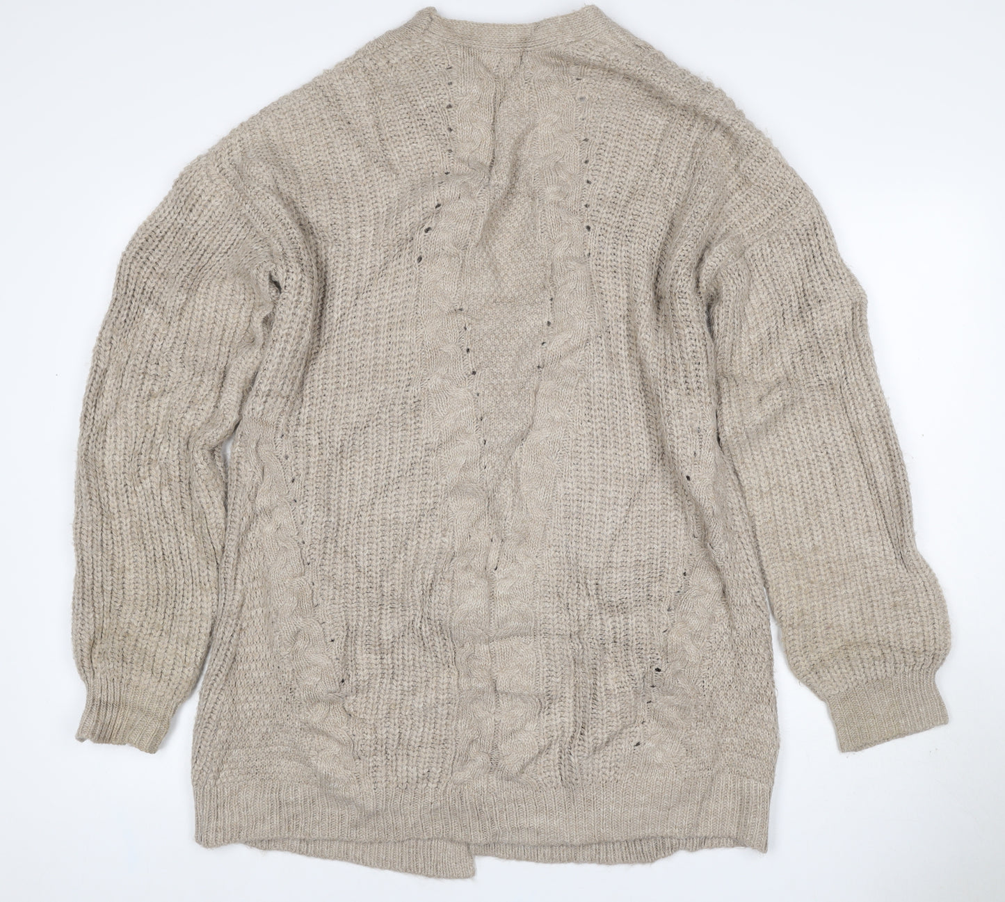 Lipsy London Women Beige UK 12 Open Cable Knit Cardigan Long Sleeve