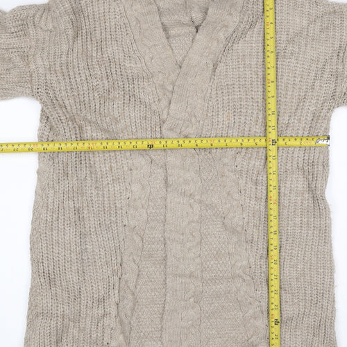 Lipsy London Women Beige UK 12 Open Cable Knit Cardigan Long Sleeve