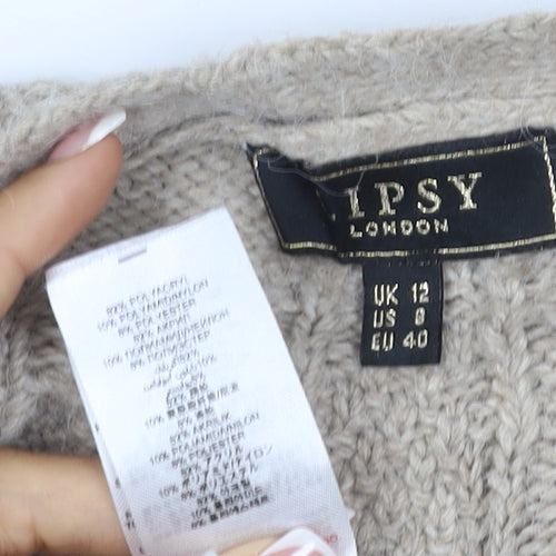 Lipsy London Women Beige UK 12 Open Cable Knit Cardigan Long Sleeve