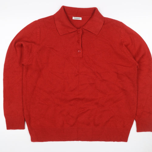 Damart Women’s Red Size 16 Collared Henley Button Knit Jumper