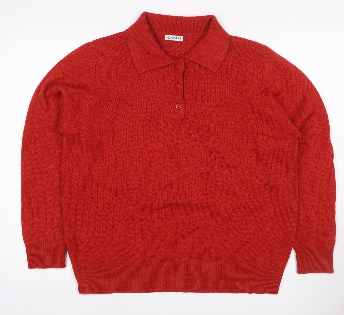 Damart Women’s Red Size 16 Collared Henley Button Knit Jumper