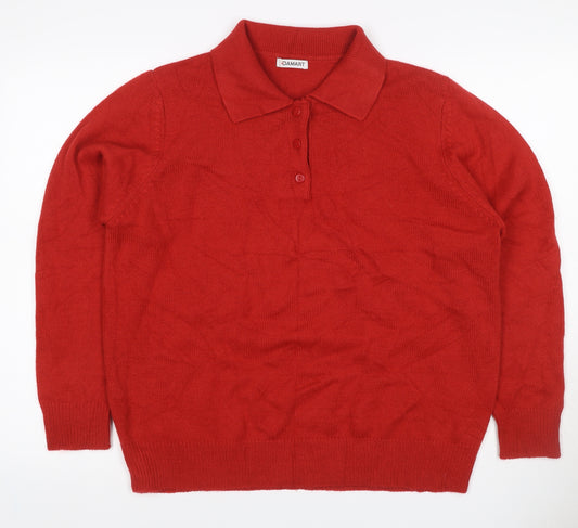 Damart Women’s Red Size 16 Collared Henley Button Knit Jumper