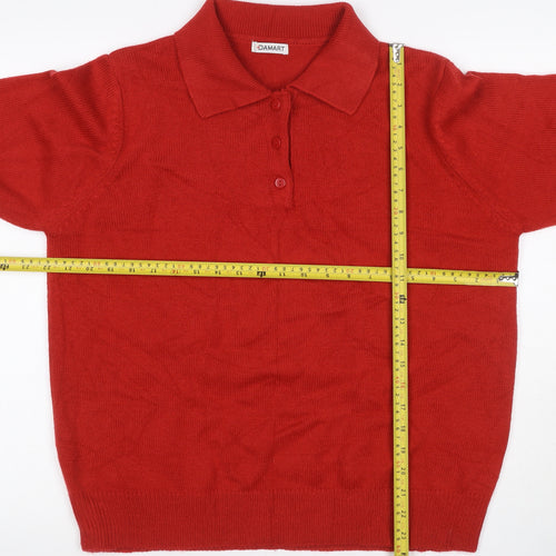 Damart Women’s Red Size 16 Collared Henley Button Knit Jumper
