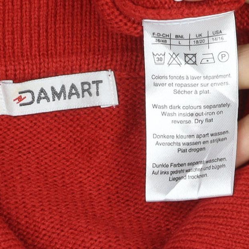 Damart Women’s Red Size 16 Collared Henley Button Knit Jumper