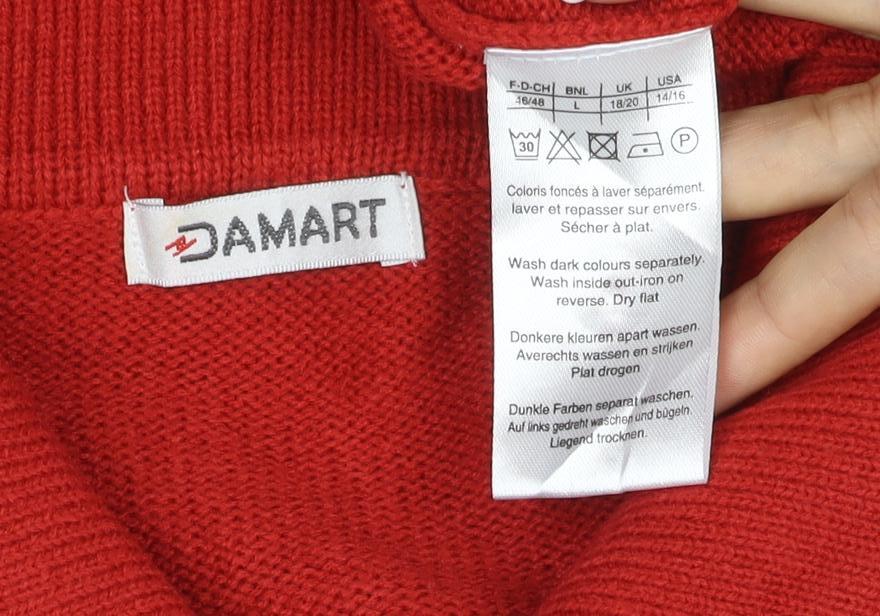 Damart Women’s Red Size 16 Collared Henley Button Knit Jumper