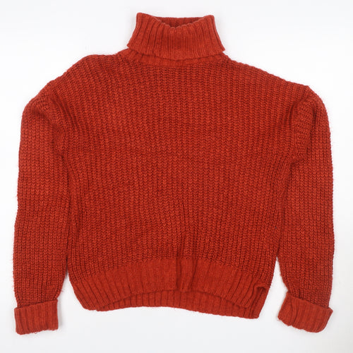 Glamorous Women’s Orange XS Chunky Knit Roll Neck Pullover Jumper