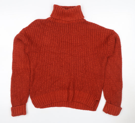 Glamorous Women’s Orange XS Chunky Knit Roll Neck Pullover Jumper