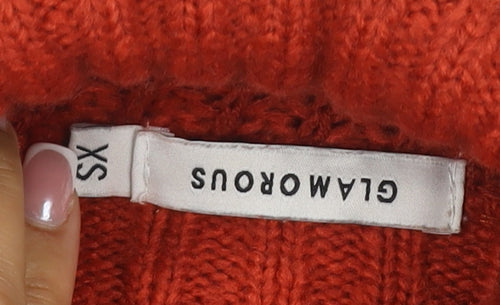 Glamorous Women’s Orange XS Chunky Knit Roll Neck Pullover Jumper