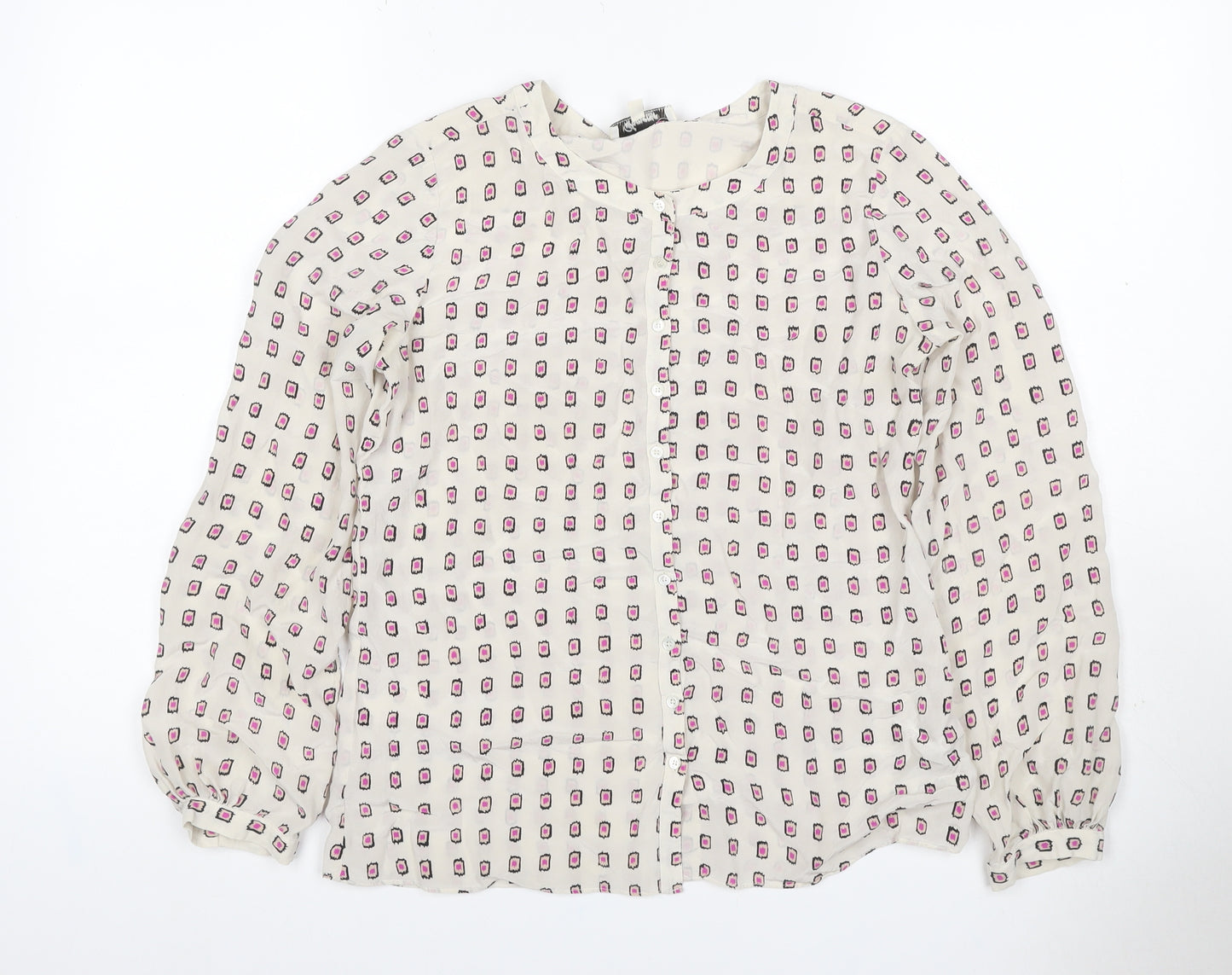 Fenn Wright Manson Women Ivory Pink Geometric Silk Blouse UK 8