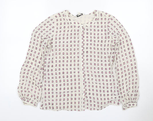 Fenn Wright Manson Women Ivory Pink Geometric Silk Blouse UK 8
