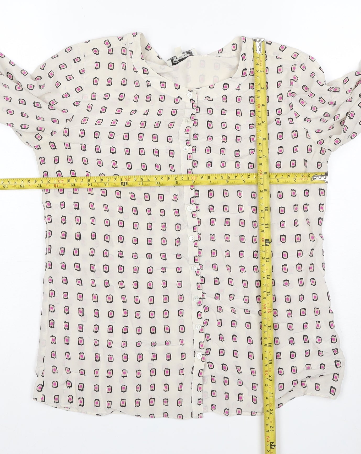 Fenn Wright Manson Women Ivory Pink Geometric Silk Blouse UK 8