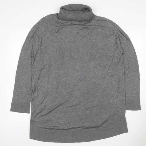 H&M Women Grey UK 14 Roll Neck Long Sleeve Knit Tunic Jumper