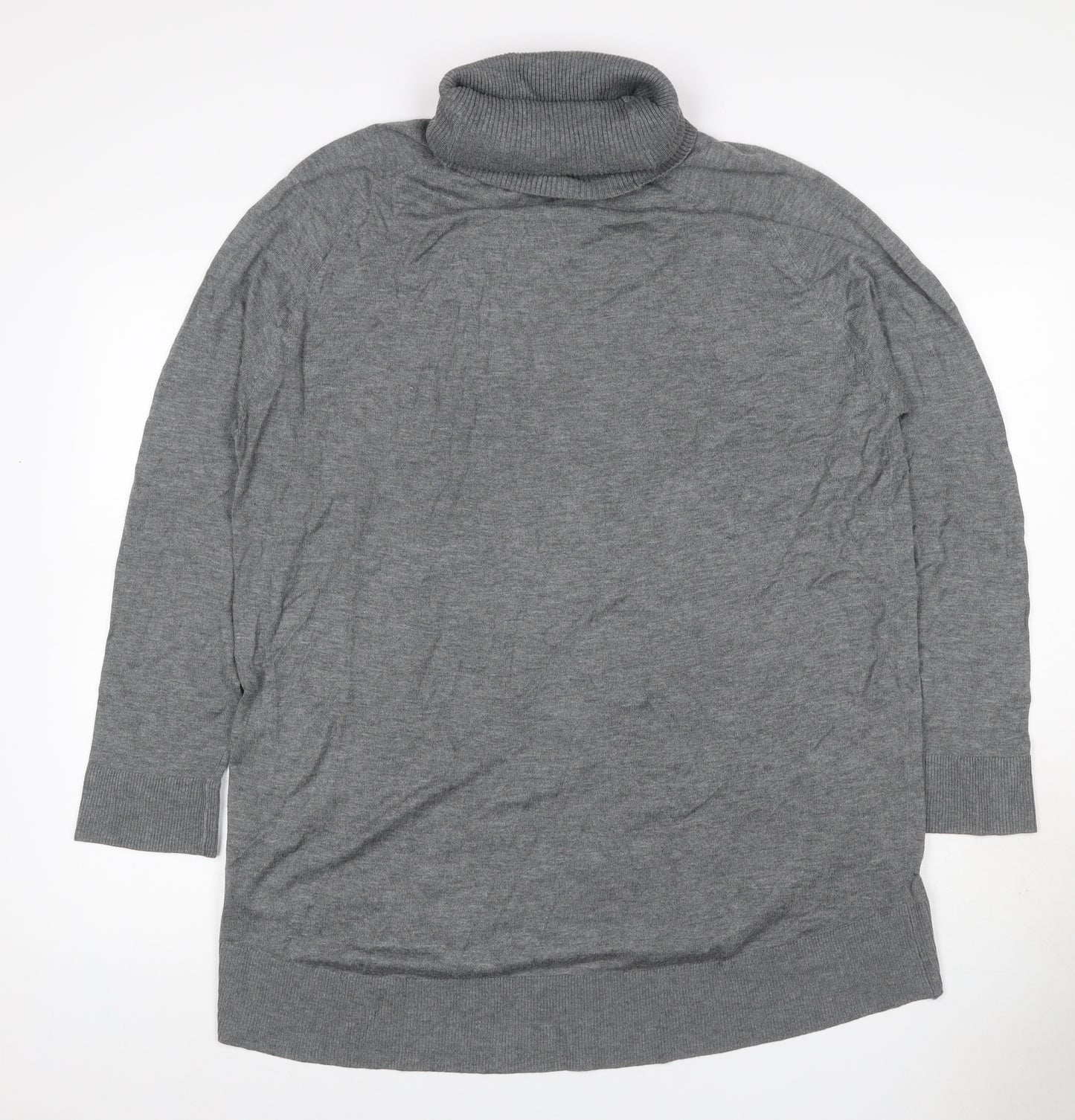 H&M Women Grey UK 14 Roll Neck Long Sleeve Knit Tunic Jumper