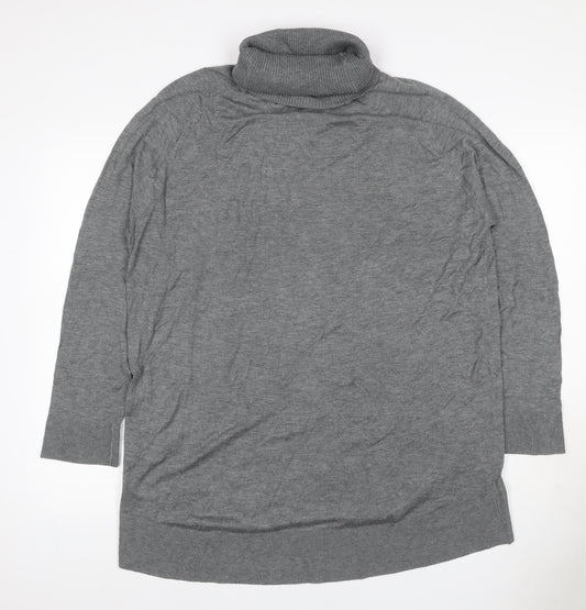 H&M Women Grey UK 14 Roll Neck Long Sleeve Knit Tunic Jumper