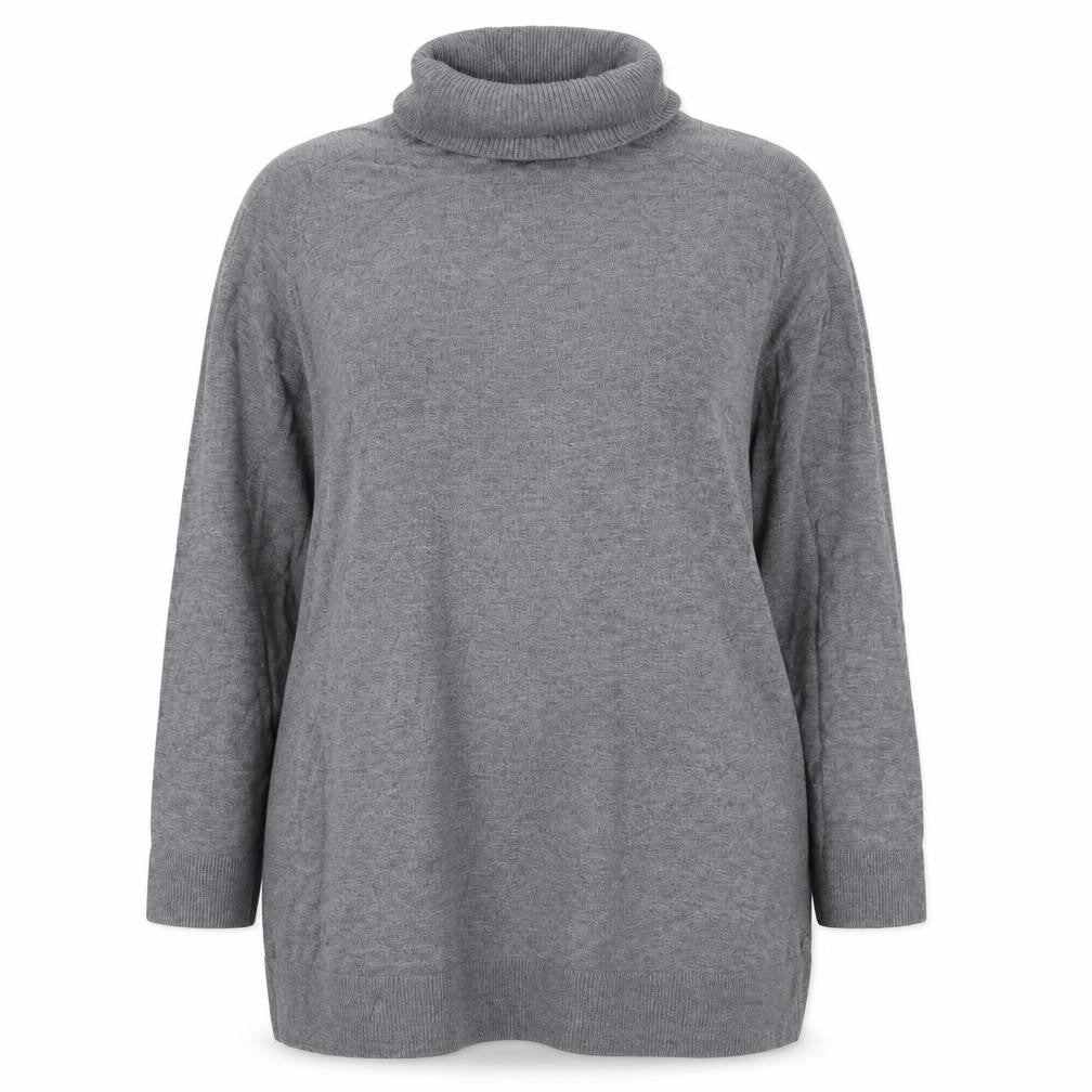 H&M Women Grey UK 14 Roll Neck Long Sleeve Knit Tunic Jumper